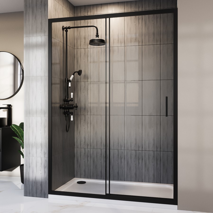 1400mm Black Sliding Door Shower Enclosure 8mm Glass - Pavo