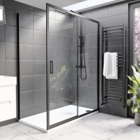 1400x800mm Black 8mm Glass Rectangular Sliding Shower Enclosure - Pavo