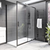1400x800mm Black 8mm Glass Rectangular Sliding Shower Enclosure with Shower Tray - Pavo