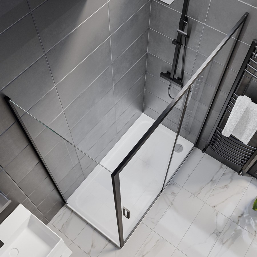 1400x800mm Black 8mm Glass Rectangular Sliding Shower Enclosure with Shower Tray - Pavo
