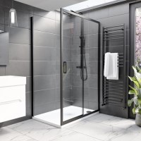 1500x800mm Black 8mm Glass Rectangular Sliding Shower Enclosure and Shower Tray - Pavo