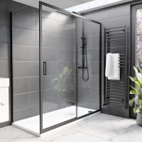 1700x900mm Black 8mm Glass Rectangular Sliding Shower Enclosure - Pavo
