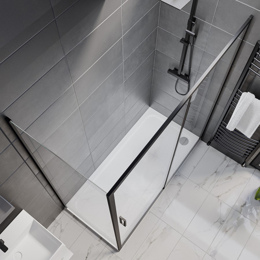 1700x900mm Black 8mm Glass Rectangular Sliding Shower Enclosure - Pavo