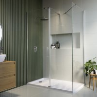 1300x800mm Chrome Walk-In Shower Screen Enclosure with 300mm Hinged Flipper Panel and Shower Tray – Corvus