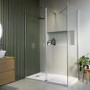 1300x800mm Chrome Walk-In Shower Screen Enclosure with 300mm Hinged Flipper Panel and Shower Tray – Corvus