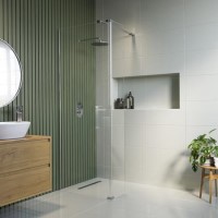 900mm Chrome Shower Screen for Wet Room & Walk In Shower with 300mm Hinged Flipper Return Panel – Corvus