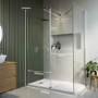 1600x800mm Chrome Walk-In Shower Screen Enclosure with 300mm Hinged Flipper Return Panel and Shower Tray – Corvus