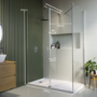1700x800mm Chrome Walk-In Shower Screen Enclosure with 300mm Hinged Flipper Return Panel and Shower Tray – Corvus