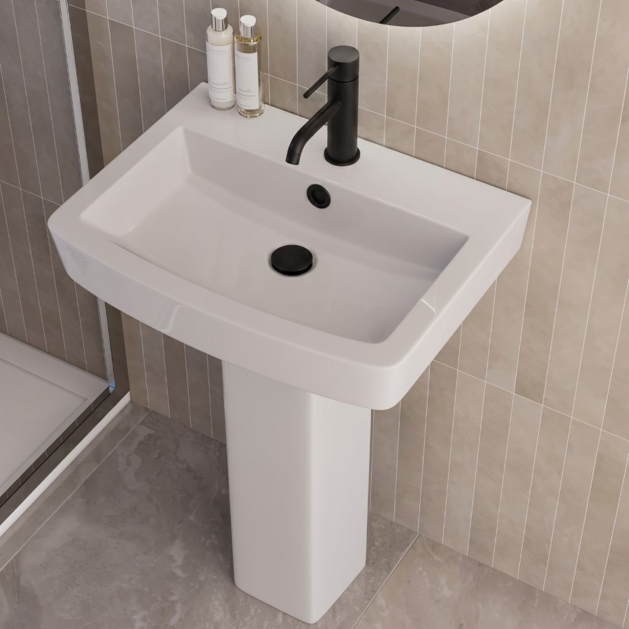 1300 x 800mm Black Walk in Shower Enclosure Suite with Ashford Toilet and Basin