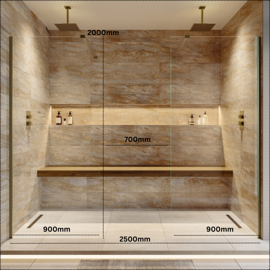 2500mm Black Double Shower Screen for Wet Room & Walk In Shower – Corvus
