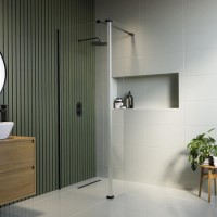 1100mm Black Shower Screen for Wet Room & Walk In Shower with 300mm Hinged Flipper Return Panel – Corvus