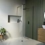 1100mm Black Shower Screen for Wet Room & Walk In Shower with 300mm Hinged Flipper Return Panel – Corvus