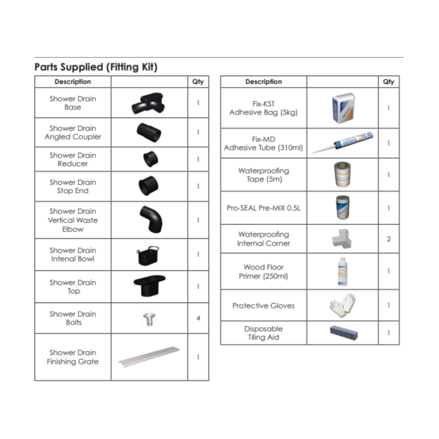 Wet Room Install & Drainage Kit with Waste Included - Linear 600