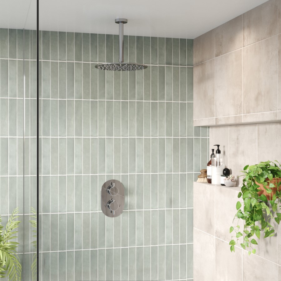 Chrome 1 Outlet Ceiling Mounted Thermostatic Mixer Shower Set - Flow