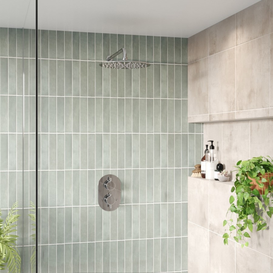 Flow Concealed Round 1 Outlet Shower Valve with 300mm Ultra Slim Shower Head and Wall Arm