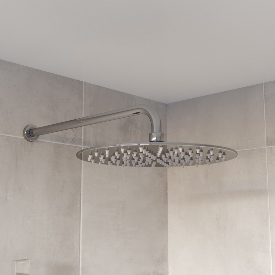 Flow Concealed Round 1 Outlet Shower Valve with 300mm Ultra Slim Shower Head and Wall Arm