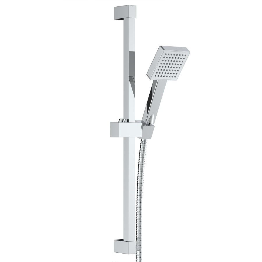 Chrome 2 Outlet Wall Mounted Thermostatic Mixer Shower Set with Hand Shower - Cube