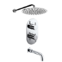 Chrome 2 Outlet Thermostatic Bath Mixer Shower Set With 300mm Wall Mounted Shower Head and Bath Filler Spout - Arissa