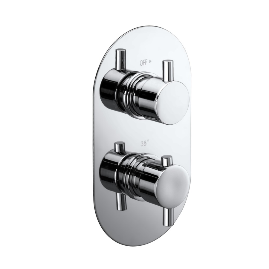 Chrome 2 Outlet Thermostatic Bath Mixer Shower Set With 300mm Wall Mounted Shower Head and Bath Filler Spout - Arissa