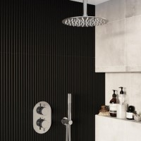 Chrome Dual Outlet Ceiling Mounted Mixer Shower Set With Hand Shower - Arissa