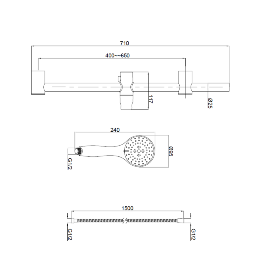 Chrome 2 Outlet Ceiling Mounted Thermostatic Mixer Shower Set with Hand Shower - Flow
