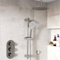 Chrome 2 Outlet Ceiling Mounted Thermostatic Mixer Shower Set with Hand Shower - Flow
