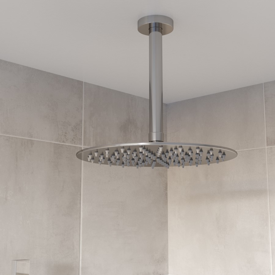 Chrome 2 Outlet Ceiling Mounted Thermostatic Mixer Shower Set with Hand Shower - Flow