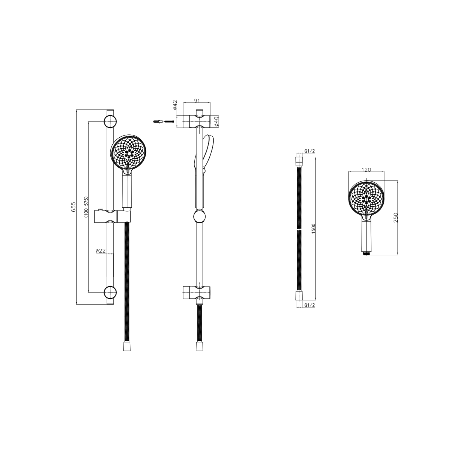 Chrome 2 Outlet Ceiling Mounted Thermostatic Mixer Shower Set with Hand Shower - Flow