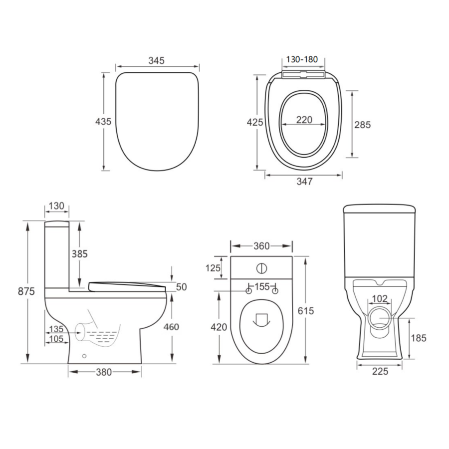 Close Coupled Comfort Height Toilet with Soft Close Seat - Addison