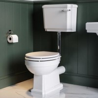 Close Coupled Traditional Low Level Short Projection Toilet with Wooden Soft Close Seat & Chrome Fittings - Park Royal