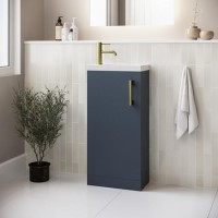 400mm Blue Freestanding Cloakroom Vanity Unit with Basin and Brass Handle - Ashford