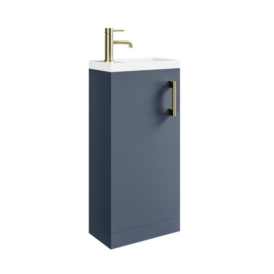 400mm Blue Freestanding Cloakroom Vanity Unit with Basin and Brass Handle - Ashford