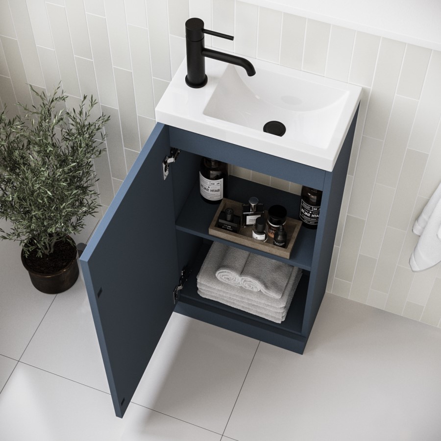 400mm Blue Freestanding Cloakroom Vanity Unit with Basin and Black Handle - Ashford
