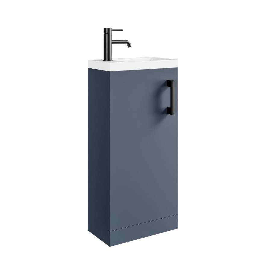 400mm Blue Freestanding Cloakroom Vanity Unit with Basin and Black Handle - Ashford