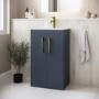 500mm Blue Freestanding Vanity Unit with Basin and Brass Handles - Ashford