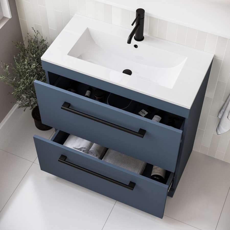 800mm Blue Freestanding Vanity Unit with Basin and Black Handles - Ashford
