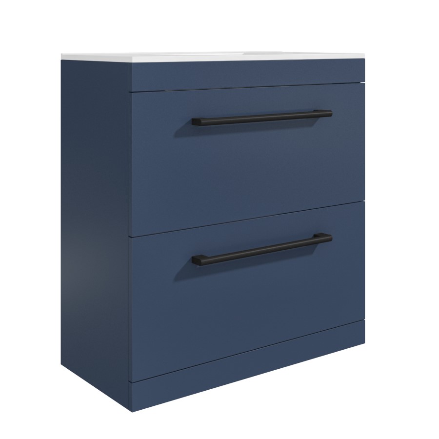 800mm Blue Freestanding Vanity Unit with Basin and Black Handles - Ashford