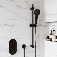 Black 1 Outlet Thermostatic Mixer Shower Set with Round Hand Shower & Slide Rail Kit - Arissa