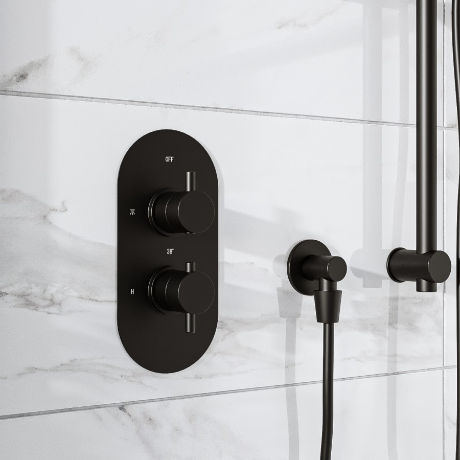 Black 2 Outlet Wall Mounted Thermostatic Mixer Shower Set with Hand Shower - Arissa