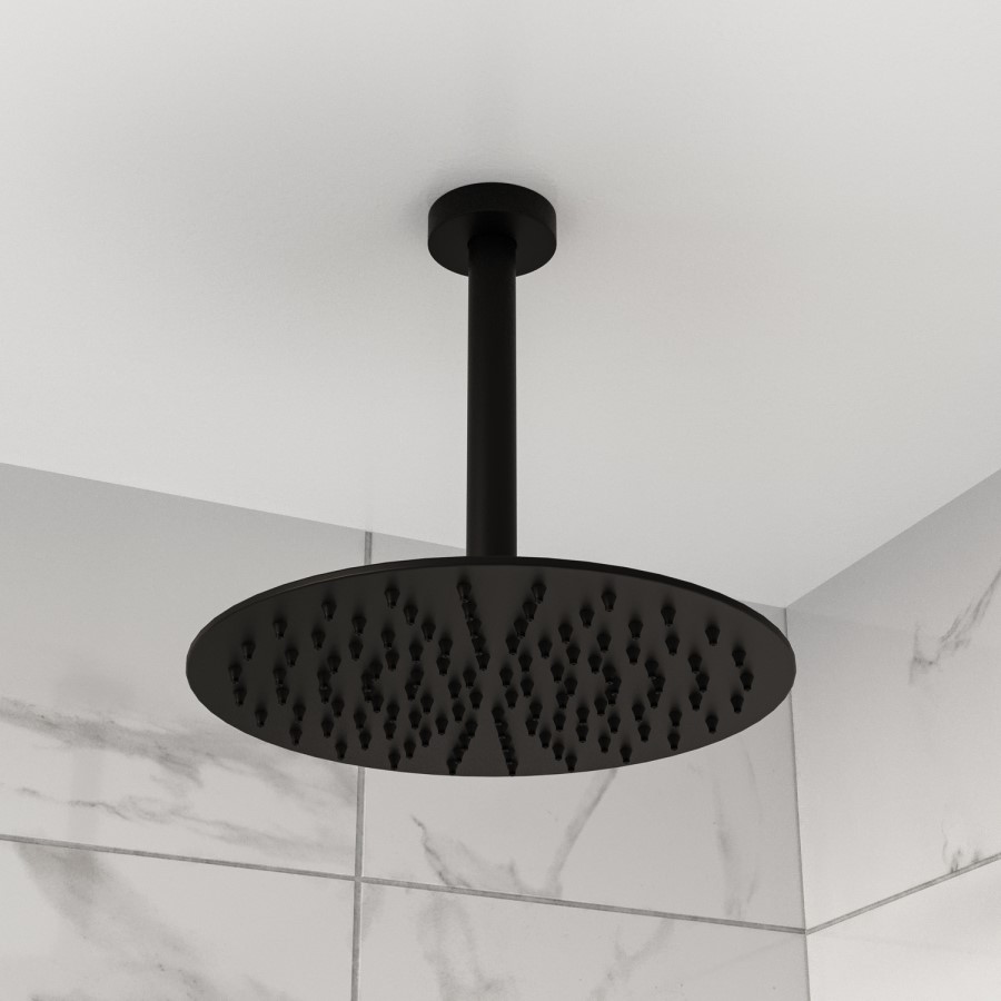 Black 2 Outlet Ceiling Mounted Thermostatic Mixer Shower Set with Hand Shower - Arissa