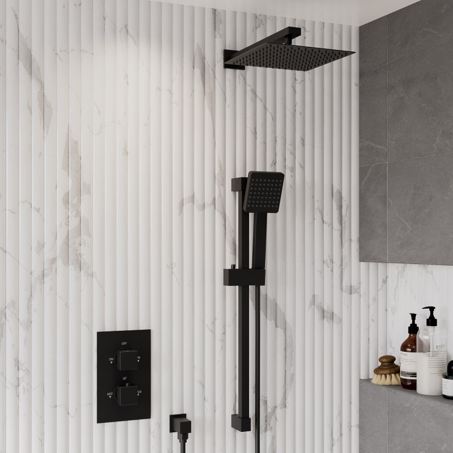 Black 1 Outlet Thermostatic Mixer Shower Set with Hand Shower - Zana