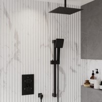 Black 2 Outlet Ceiling Mounted Thermostatic Mixer Shower Set with Hand Shower - Zana