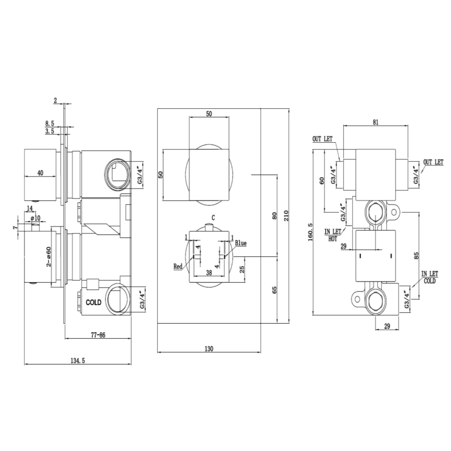 Black 2 Outlet Ceiling Mounted Thermostatic Mixer Shower Set with Hand Shower - Zana