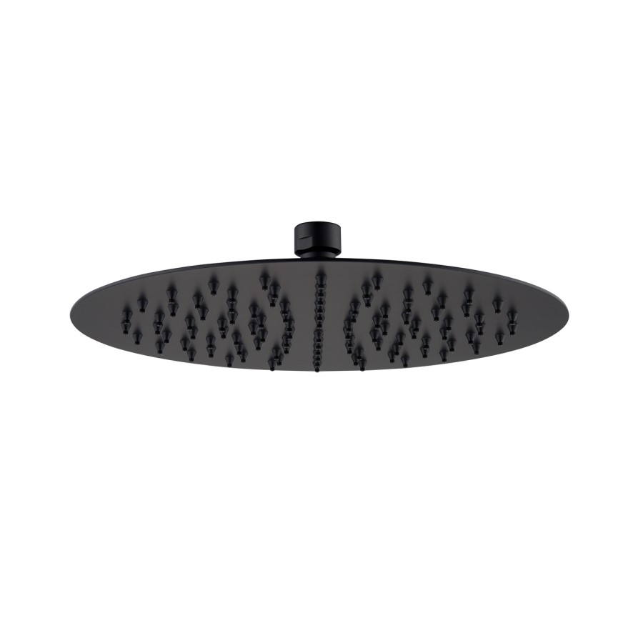 Black 250mm Slim Round Shower Head and Wall Arm - Arissa