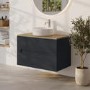 800mm Grey Wall Hung Countertop Vanity Unit with Oak Worktop and Basin - Morella