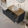 800mm Grey Wall Hung Countertop Vanity Unit with Oak Worktop and Basin - Morella