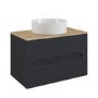 800mm Grey Wall Hung Countertop Vanity Unit with Oak Worktop and Basin - Morella