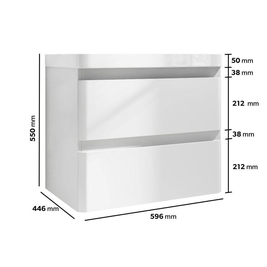 ONLY OPENED - 600mm White Wall Hung Vanity Unit with Basin - Pendle