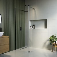 700mm Black Shower Screen for Wet Room & Walk In Shower with 300mm Hinged Flipper Return Panel – Corvus