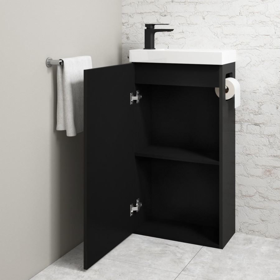 430mm Black Cloakroom Freestanding Vanity Unit with Basin and Black Handle - Virgo 